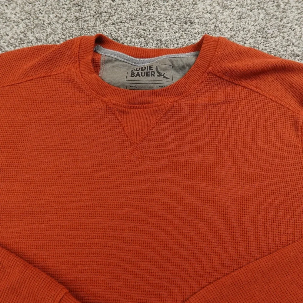 Eddie Bauer Sweater Mens L Orange Waffle Knit Thermal Crewneck Pullover Hiking‎ - Picture 3 of 11